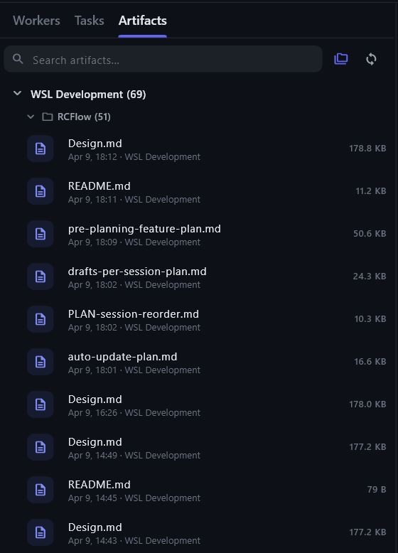 RCFlow client — artifacts tab